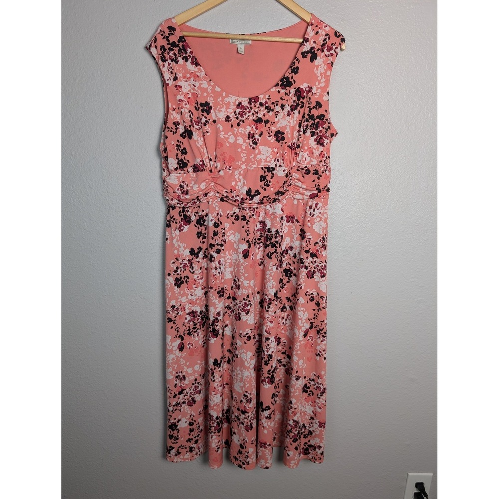 Dana Buchman Pink Floral‎ Maxi Sundress Womens XL Ruched Jersey Sleeveless